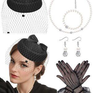 Vintage Pillbox Hat with Veil for Women Elegant Tea Party Bridal Wedding